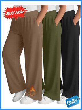 Plus Size Fleece Sweatpants 3 Pack Pockets Wide Leg Women's